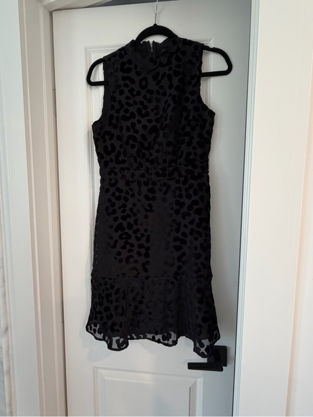 Ann Taylor Black Sleeveless Animal-Print Ruffle Hem Mini Dress